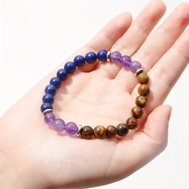 Olivenorma Amethyst Lapislazuli Tigerauge Perlenarmband