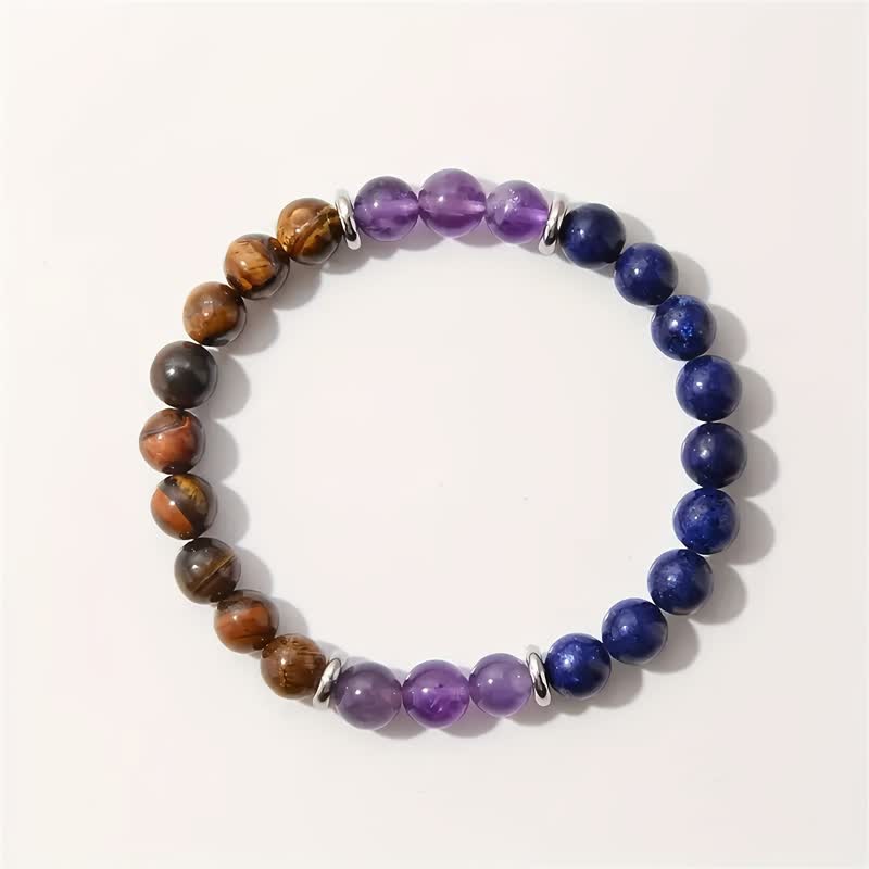 Olivenorma Amethyst Lapislazuli Tigerauge Perlenarmband