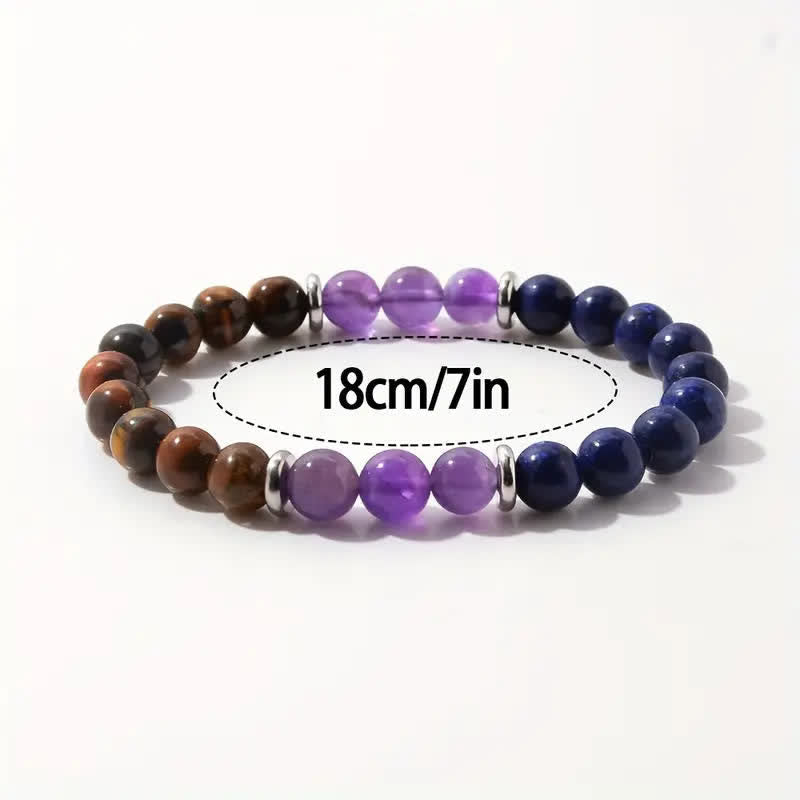 Olivenorma Amethyst Lapislazuli Tigerauge Perlenarmband