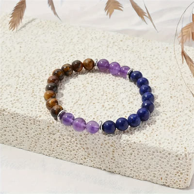 Olivenorma Amethyst Lapislazuli Tigerauge Perlenarmband