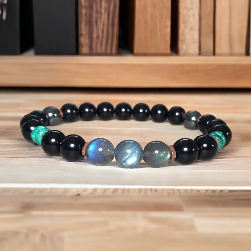 Olivenorma 8mm Obsidian Labradorit Türkis Perlen Armband 