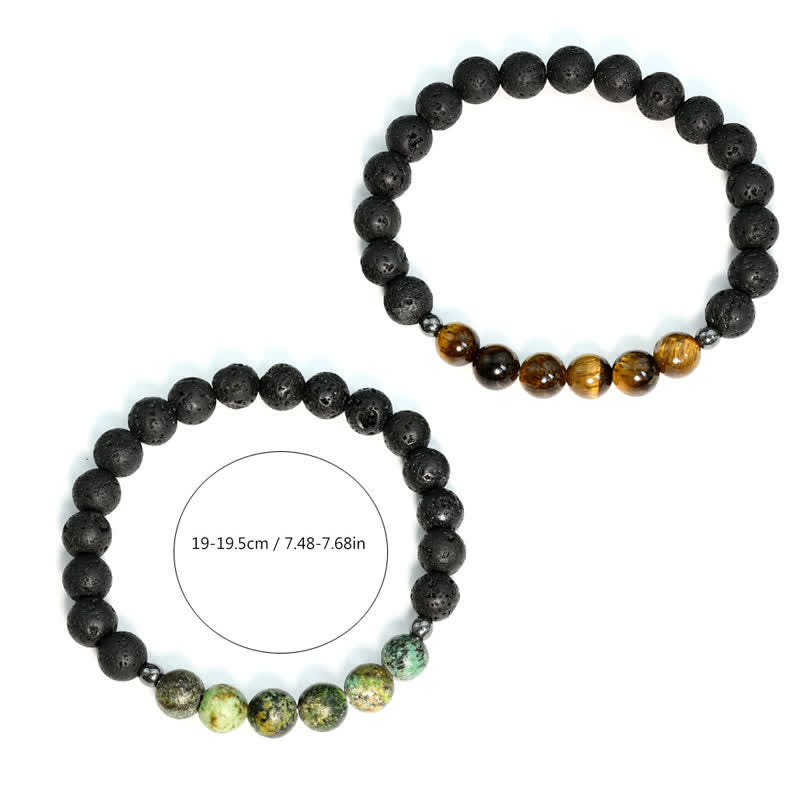 Olivenorma Lava Stein Afrikanischer Türkis Tigerauge Armband-Set 