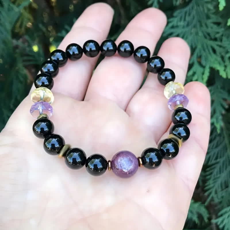 Olivenorma 8mm Obsidian Amethyst Perlenarmband 