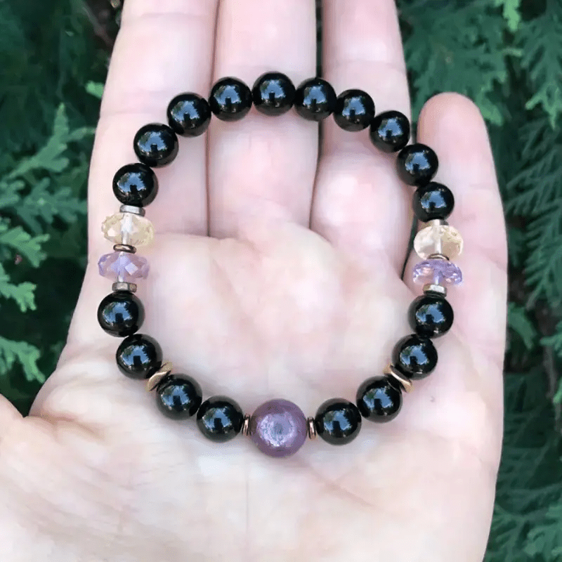 Olivenorma 8mm Obsidian Amethyst Perlenarmband 