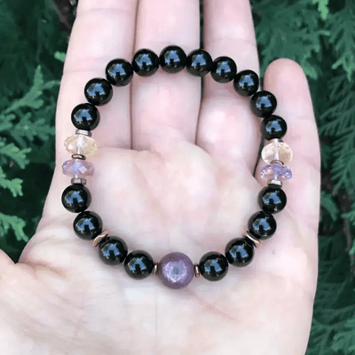 Olivenorma 8mm Obsidian Amethyst Perlenarmband 