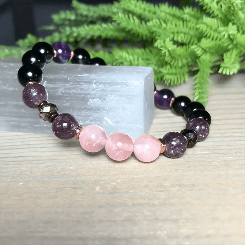 Olivenorma 8mm Rosenquarz Obsidian Amethyst Perlenarmband 