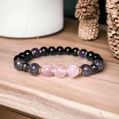 Olivenorma 8mm Rosenquarz Obsidian Amethyst Perlenarmband 