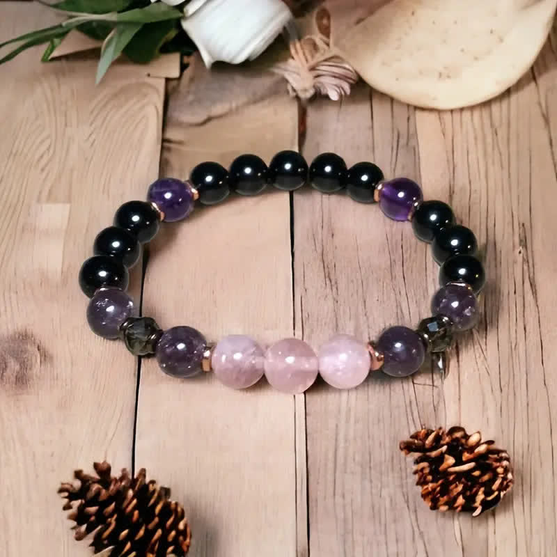 Olivenorma 8mm Rosenquarz Obsidian Amethyst Perlenarmband 