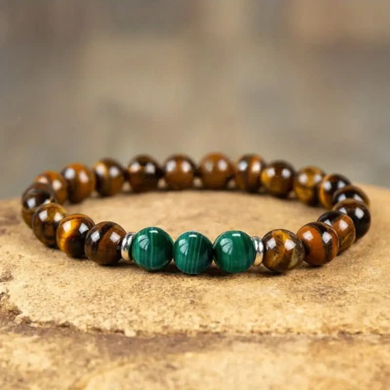 Olivenorma Tiger Eye Malachit Legierung Roller Perlen Armband 