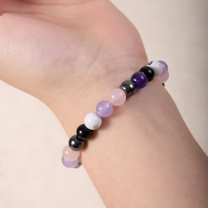 Olivenorma Rosenquarz Amethyst Obsidian Hämatit Perlen Armband 