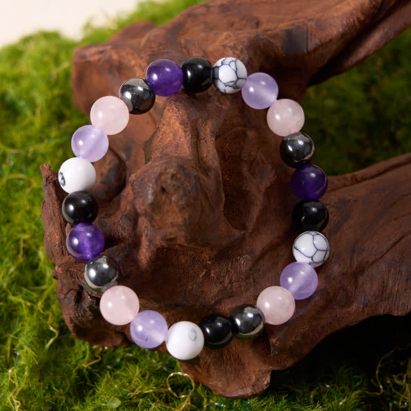 Olivenorma Rosenquarz Amethyst Obsidian Hämatit Perlen Armband 