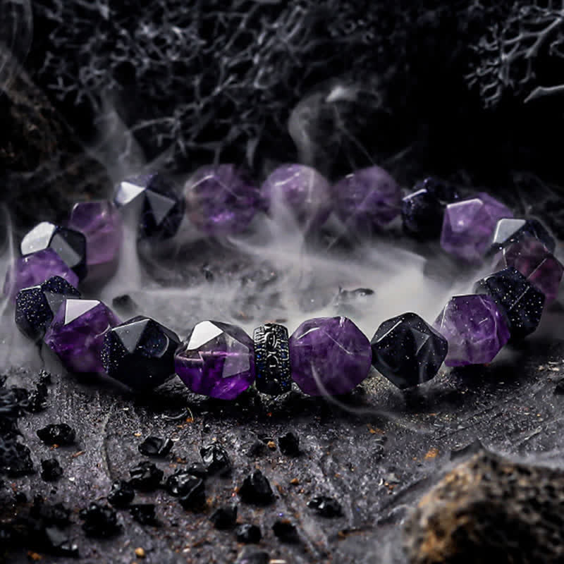 Olivenorma „Mysteries“ Natürliches Amethyst-Perlenarmband 