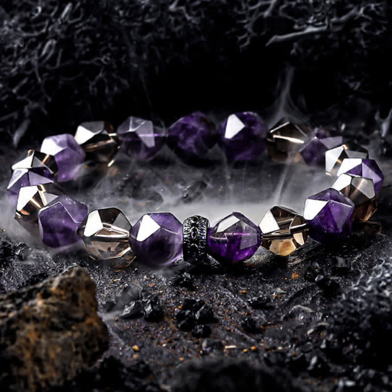 Olivenorma „Mysteries“ Natürliches Amethyst-Perlenarmband 