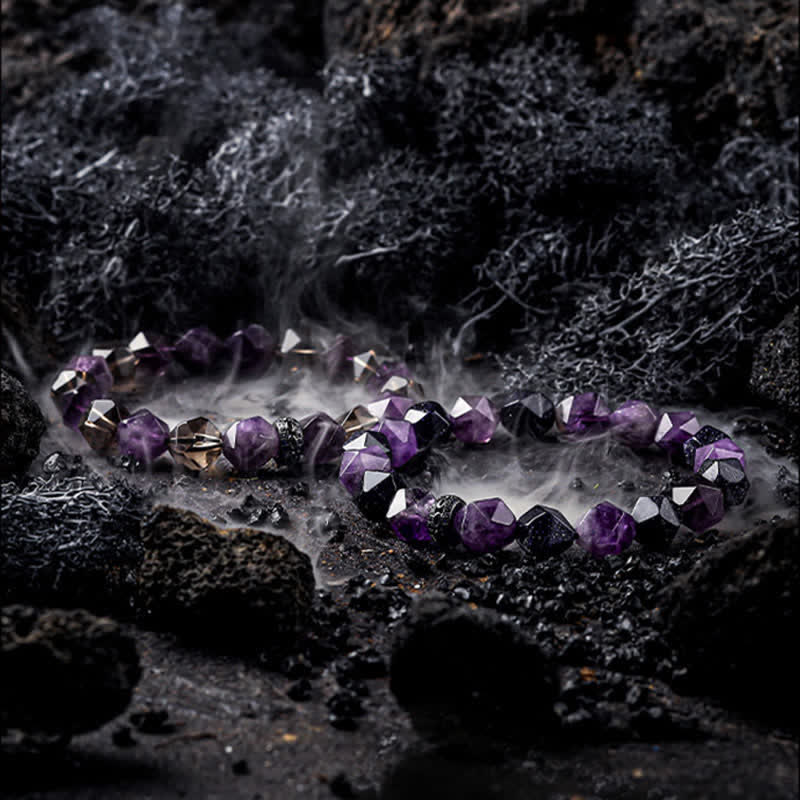 Olivenorma „Mysteries“ Natürliches Amethyst-Perlenarmband 