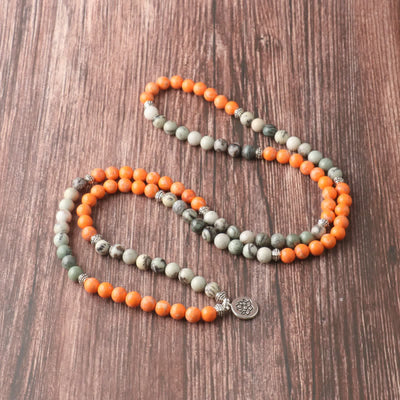 Olivenorma 108 Orange Emperor Stone Mala-Perlen Lotus-Anhänger Halskette