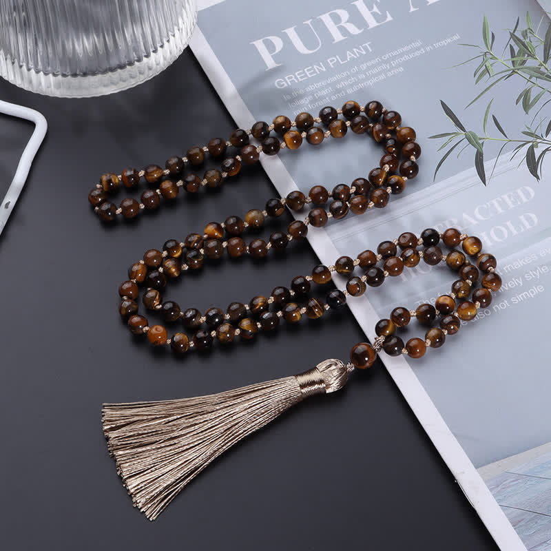 Olivenorma 108 Tiger Eye Mala Beads Tree Of Life Necklace