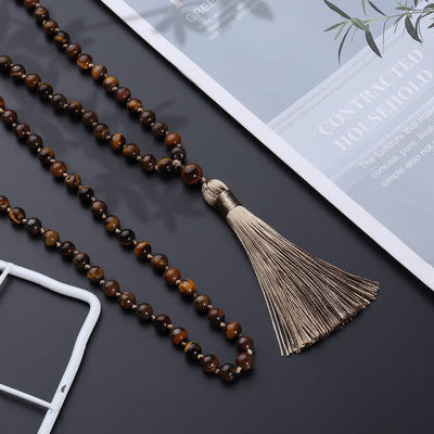 Olivenorma 108 Tiger Eye Mala Beads Tree Of Life Necklace