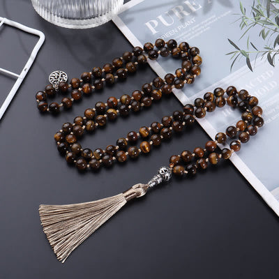 Olivenorma 108 Tiger Eye Mala Beads Tree Of Life Necklace