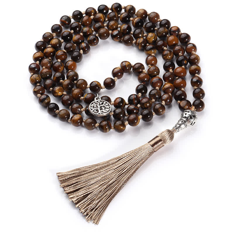 Olivenorma 108 Tiger Eye Mala Beads Tree Of Life Necklace