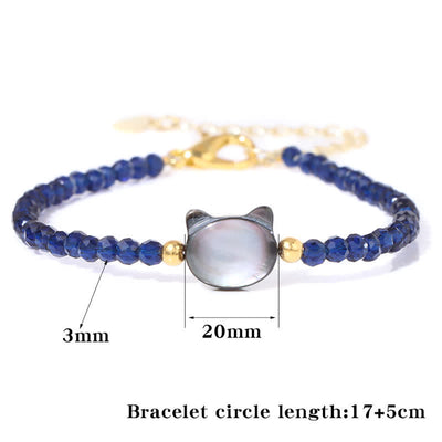 Olivenorma Armband mit Katzenkopf-Anhänger aus Naturstein mit Perlen, 3 mm 