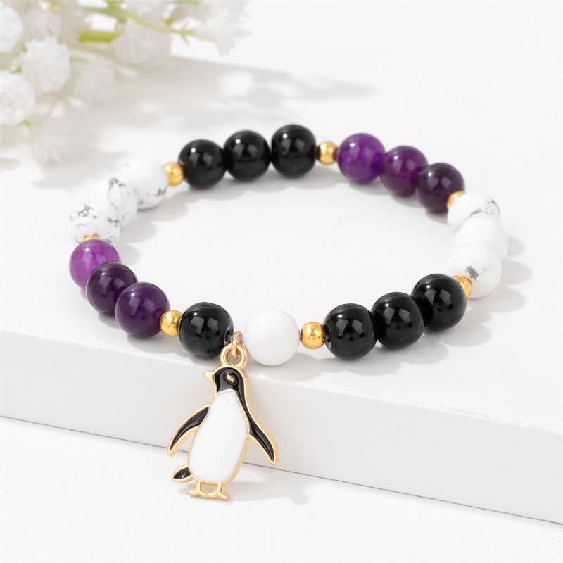 Olivenorma 8mm Naturstein Perlen Cartoon Pinguin Anhänger Armband