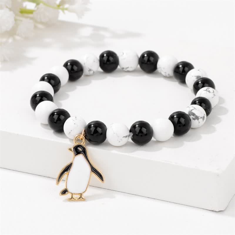 Olivenorma 8mm Naturstein Perlen Cartoon Pinguin Anhänger Armband 