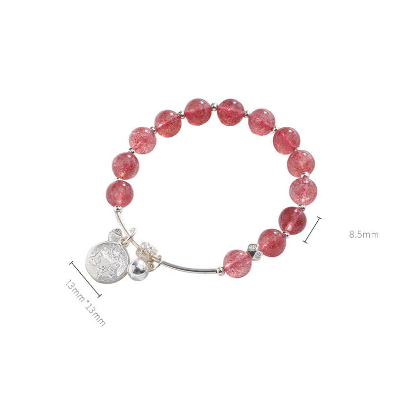 Olivenorma Strawberry Quartz Perlenketten Katzen Glocken Anhänger Armband