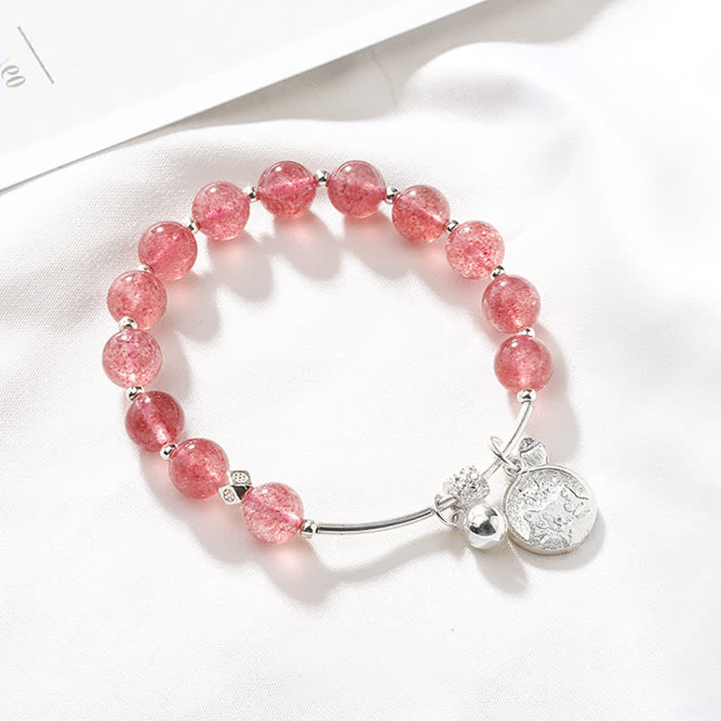 Olivenorma Strawberry Quartz Perlenketten Katzen Glocken Anhänger Armband