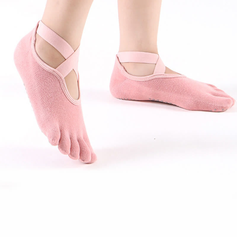 Olivenorma Damen Griff Pilates Fünf-Zehen/Zehenlose Yoga Socken