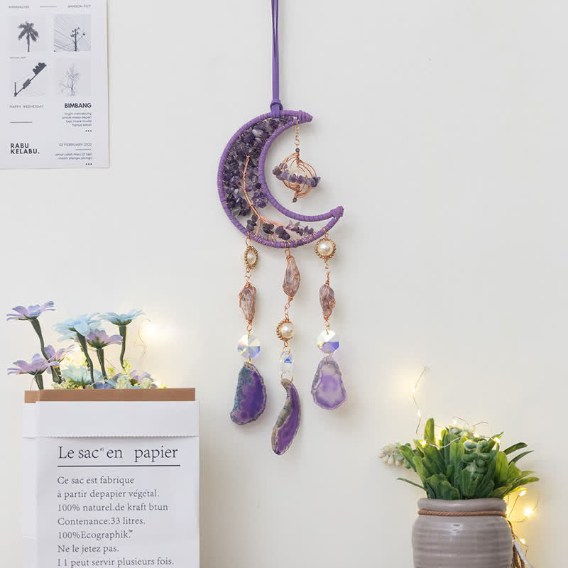 Olivenorma Amethyst Lila Achat Mond Anhänger Windspiel