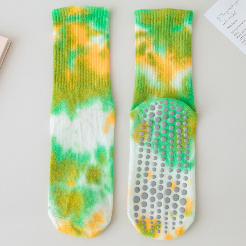 Olivenorma Mittellange, Batik-Anti-Rutsch-Yogasocken 