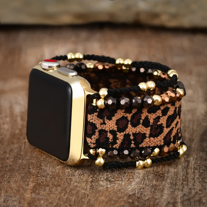 Olivenorma – Elastisches geflochtenes Apple Watch-Armband mit Leopardenmuster 