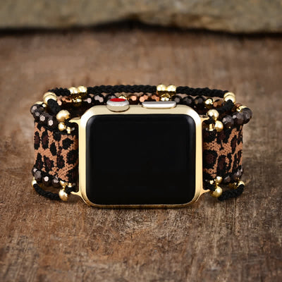 Olivenorma – Elastisches geflochtenes Apple Watch-Armband mit Leopardenmuster 