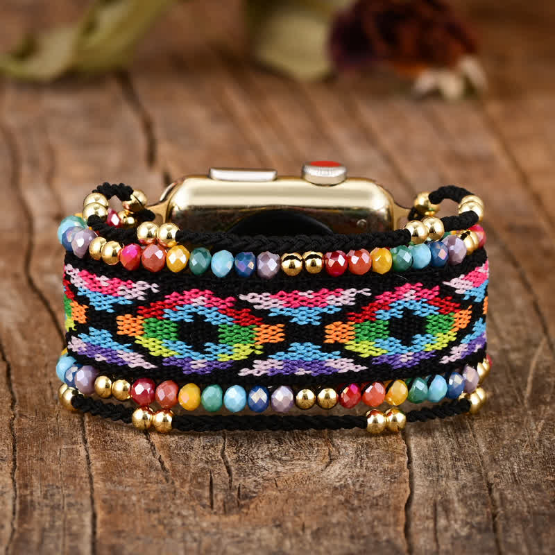 Olivenorma Bohemian Style Buntes elastisches geflochtenes Apple Watch Armband 