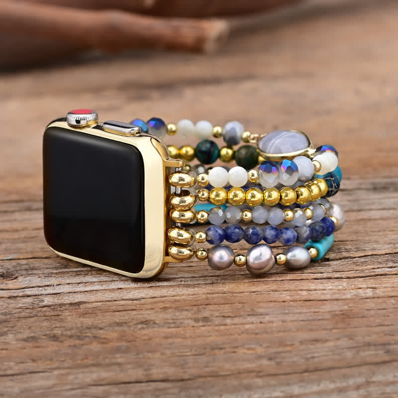 Olivenorma weiße Achat-Natursteinperlen Apple Watch Armband