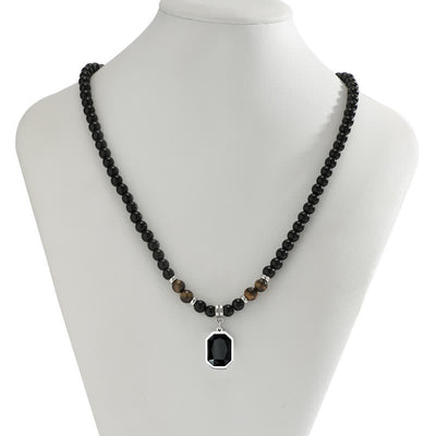 Olivenorma Black Onyx Natursteinperlen Herren Halskette