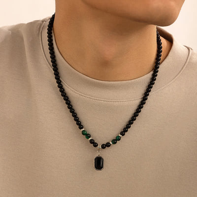 Olivenorma Black Onyx Natursteinperlen Herren Halskette - Schwarzer Onyx & Malachit - image 13