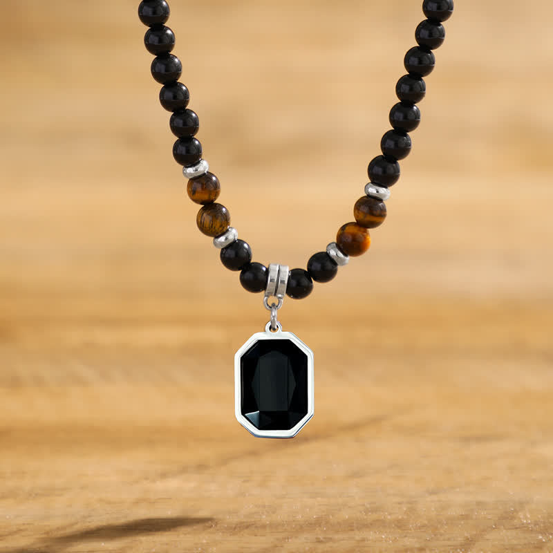 Olivenorma Black Onyx Natursteinperlen Herren Halskette