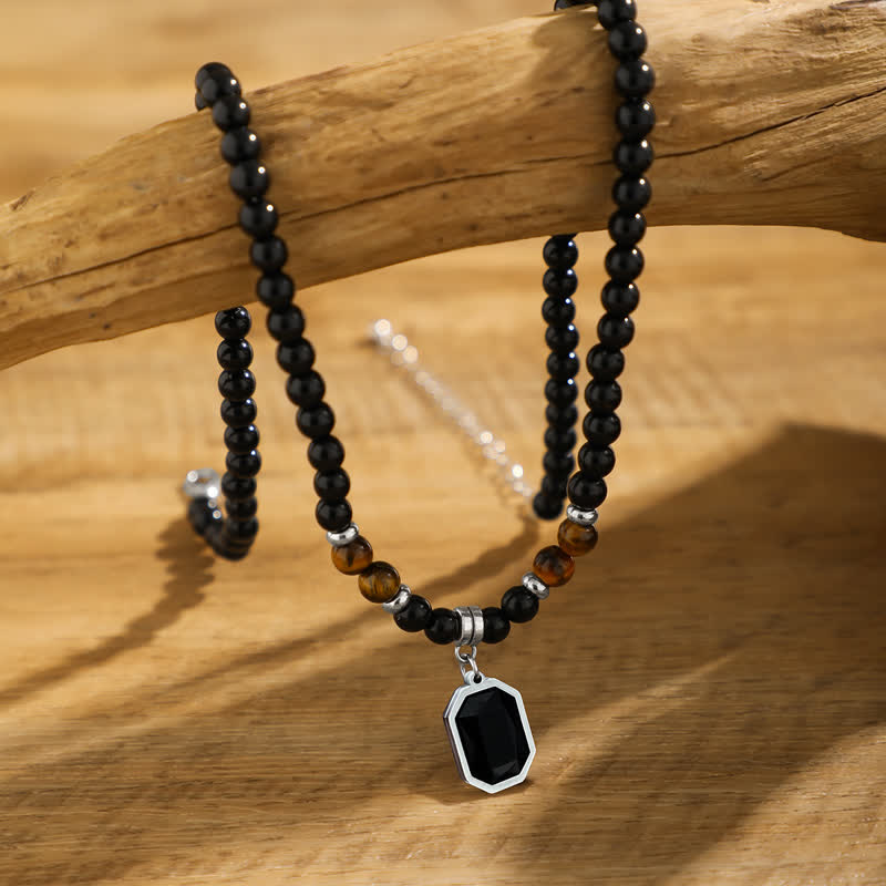Olivenorma Black Onyx Natursteinperlen Herren Halskette - image 1