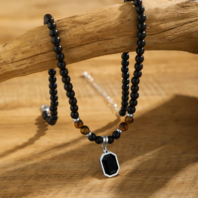 Olivenorma Black Onyx Natursteinperlen Herren Halskette - image 1