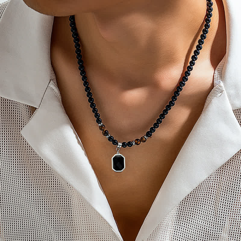 Olivenorma Black Onyx Natursteinperlen Herren Halskette - image 3