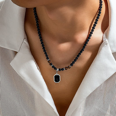 Olivenorma Black Onyx Natursteinperlen Herren Halskette - image 3