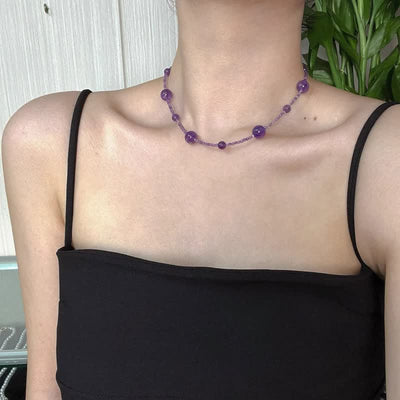 Olivenorma Natural Amethyst Large Small Beads Clavicle Necklace