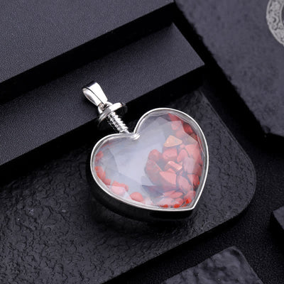 Olivenorma Natural Colorful Gravel Heart Glass Pendant Necklace