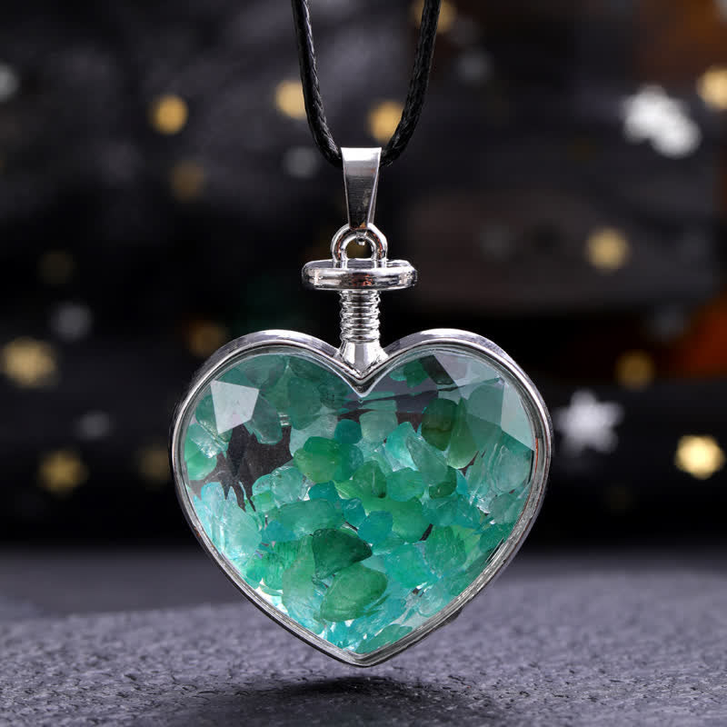 Olivenorma Natural Colorful Gravel Heart Glass Pendant Necklace