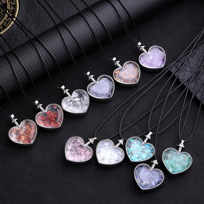 Olivenorma Natural Colorful Gravel Heart Glass Pendant Necklace