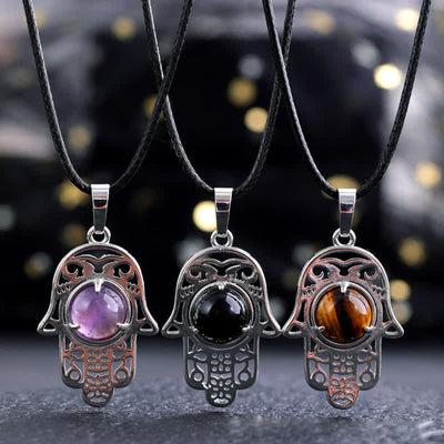 Olivenorma Natural Stone Hamsa Symbol Pendant Necklace