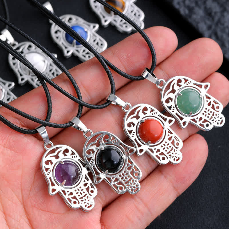 Olivenorma Natural Stone Hamsa Symbol Pendant Necklace