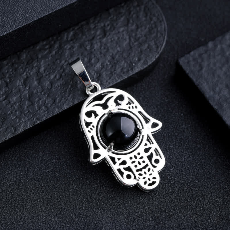 Olivenorma Natural Stone Hamsa Symbol Pendant Necklace