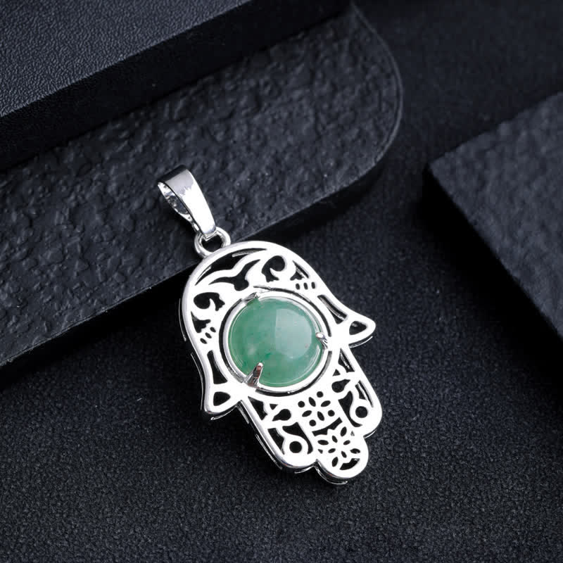 Olivenorma Natural Stone Hamsa Symbol Pendant Necklace